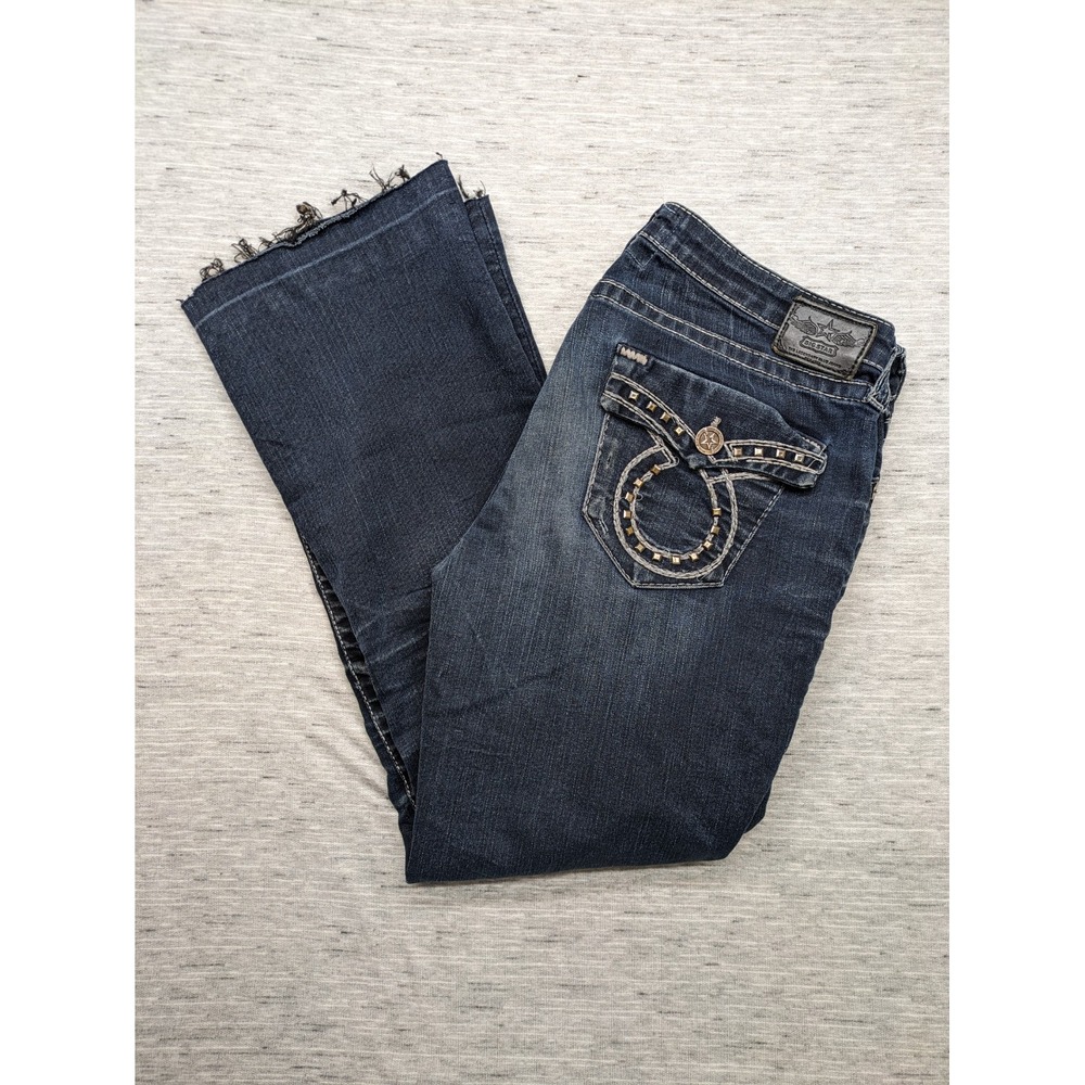 Big Star Miki Low Rise Bootcut Jeans Womens 31 Dark Wash Stretch‎ Denim Studs